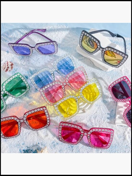 20 Pack Crystal Oversized Square Sunglasses Retro Diamond Glitter Party Favors